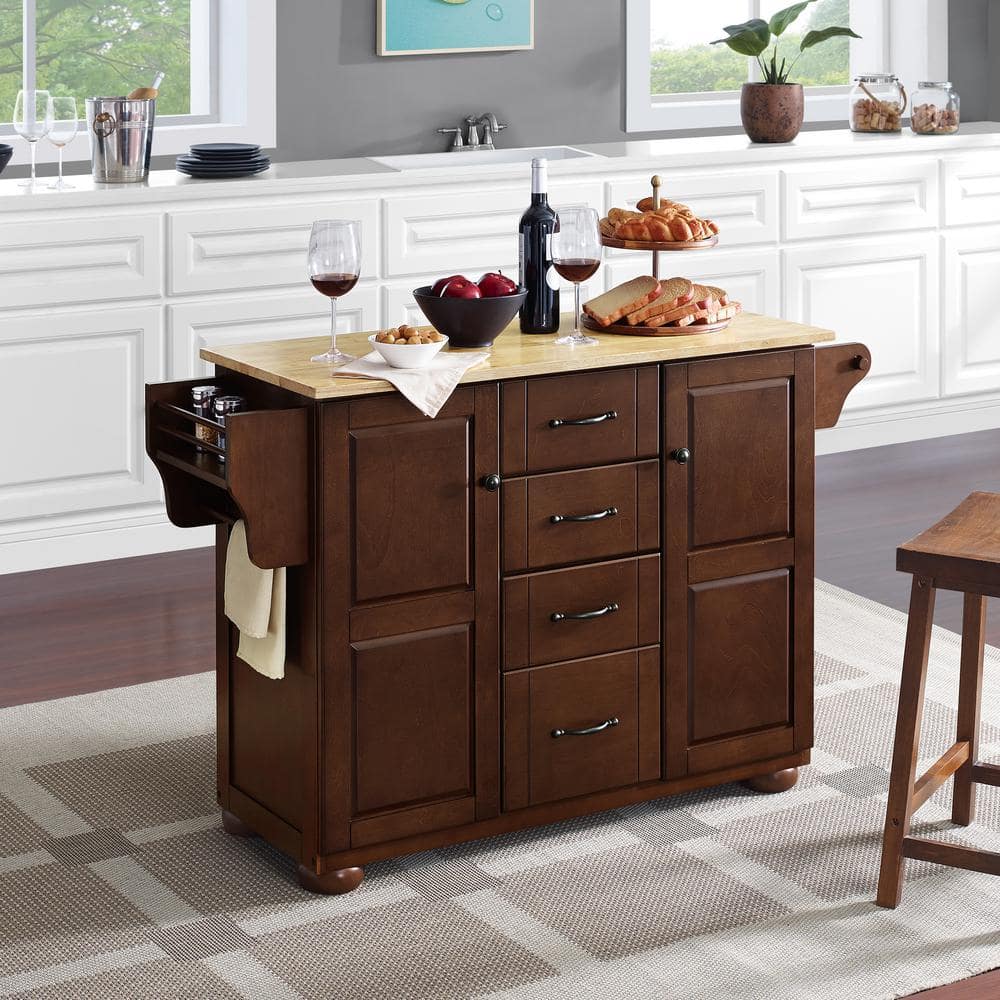 Eleanor Mahogany Kitchen Island with Natural Wood Top and Storage