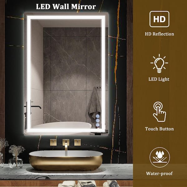 XRAMFY 26 in. W x 37.8 in. H LED Frameless Bathroom Vanity Mirror