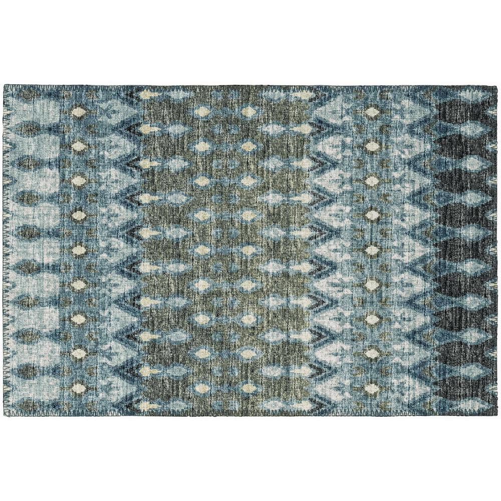 Bravado Blue 1 ft. 8 in. x 2 ft. 6 in. Geometric Indoor/Outdoor Washable Ar