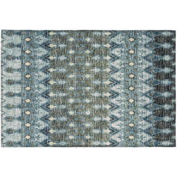 Bravado Blue 1 ft. 8 in. x 2 ft. 6 in. Geometric Indoor/Outdoor Washable Area Rug