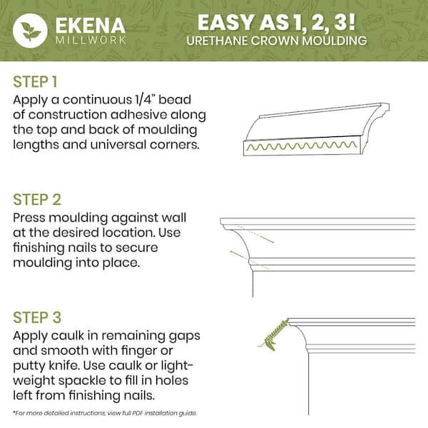 Ekena Millwork Joseph 4.375 in. D x 4.375 in. W x 96 in. L Polyurethane Crown Moulding