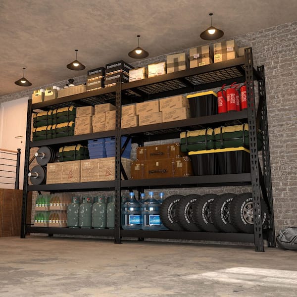 85 in. Tall Black Metal 4-Tier Garage Storage Shelving Bookcases Unit with Adjustable Shelves (73 in. W x 24 in. D)