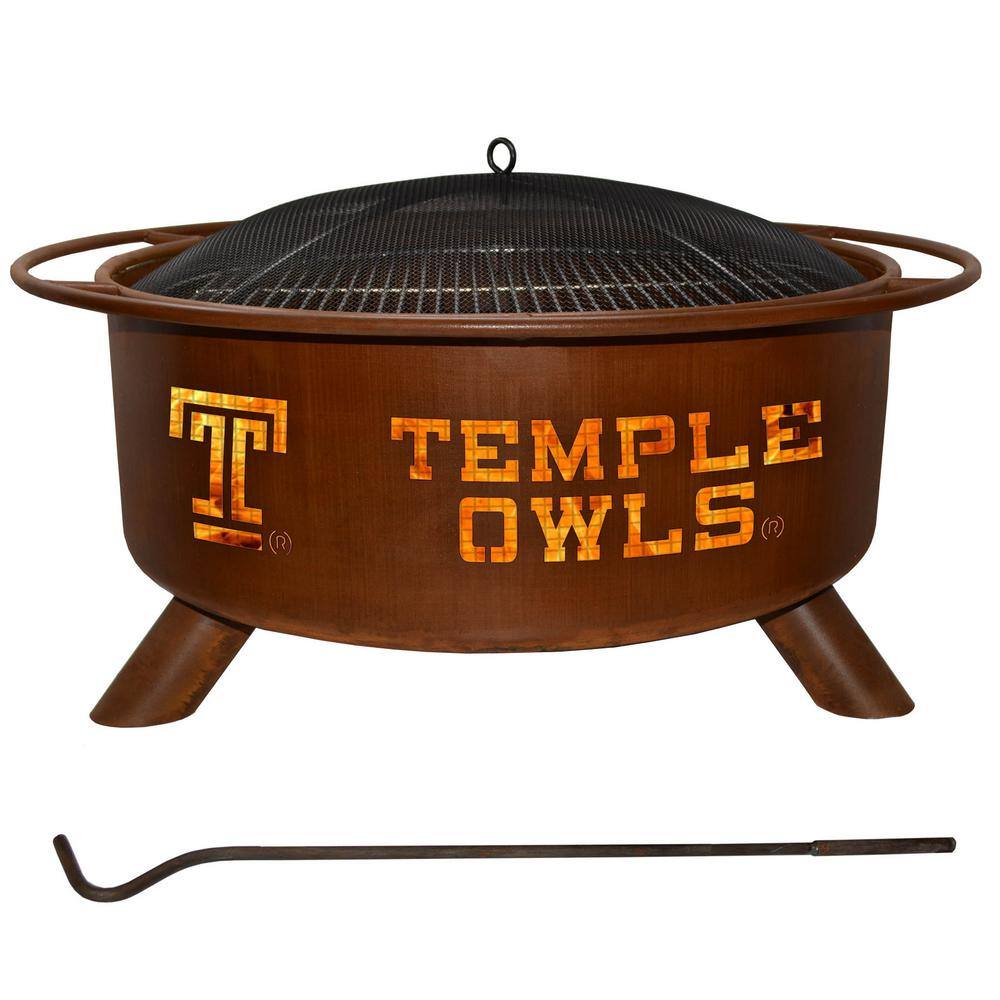 Temple 29 in. x 18 in. Round Steel Wood Burning Rust Fire Pit with Grill Po