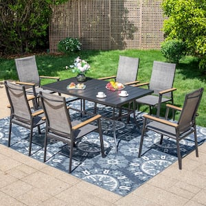 Black 7-Piece Metal Outdoor Patio Dining Set with Rectangle Table and Stackable Aluminum Chairs