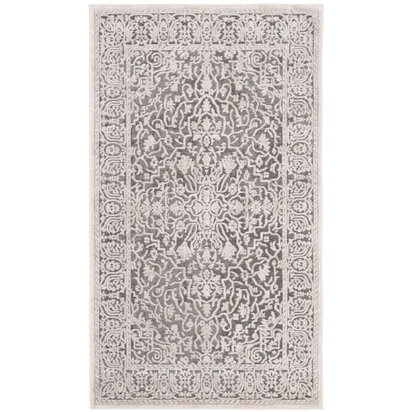 SAFAVIEH Reflection Dark Gray/Cream Doormat 3 ft. x 5 ft. Floral Border Area Rug
