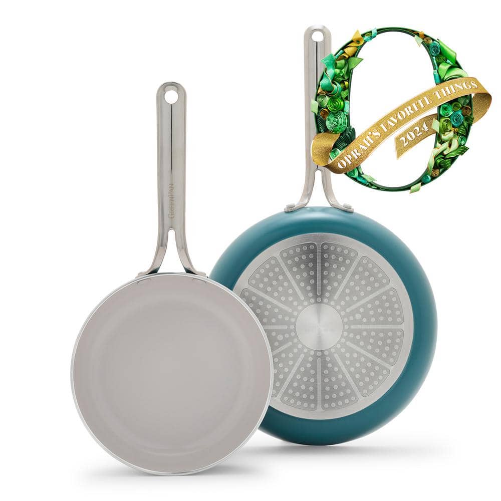 Deep Teal Aluminum Ceramic Nonstick Fry Pan Set, 8in and 10in