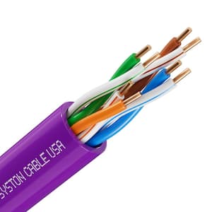 100 ft. Purple Cat 5e CMP-Plenum 350MHz 24AWG Solid Bare Copper Ethernet Network Wire, Bulk No Ends POE IP Camera Router