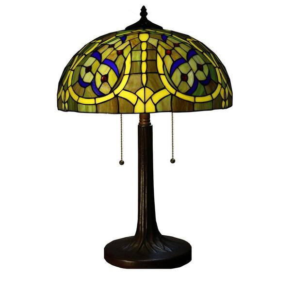 Warehouse of Tiffany Molina 24 in. Bronze Indoor Tiffany-Style Table Lamp with Earthly Dragonfly Shade