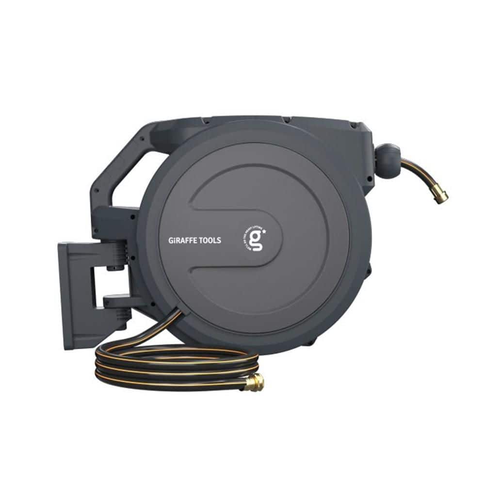 Heavy-Duty Gray Polypropylene Retractable Garden Hose Reel, 100ft