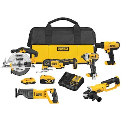 20-Volt MAX Cordless Combo Kit (6-Tool) with (1) 20-Volt 4.0Ah Battery, (1) 20-Volt 2.0Ah Battery & Charger