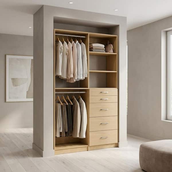 トップス Closetvtg2025 MODULAR CLOSETS Alto 44.25 in. W White Double Hang and 5-Drawer