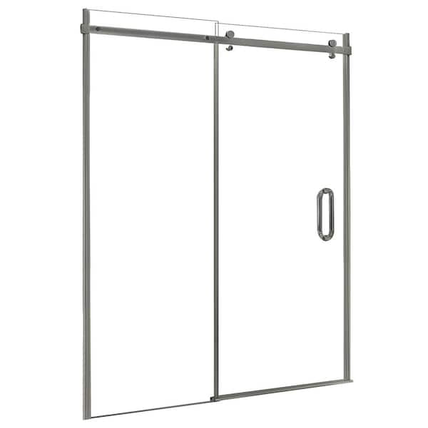 CRAFT + MAIN Marina 48 in. W x 76 in. H Sliding Semi Frameless Shower Door/Enclosure in Brushed Nickel with Clear Glass
