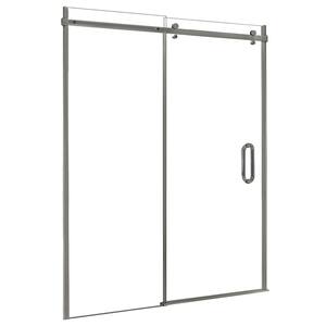 Marina 48 in. W x 76 in. H Sliding Semi Frameless Shower Door/Enclosure in Brushed Nickel with Clear Glass