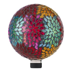 10 in. Diameter Indoor/Outdoor Glass Mosaic Gazing Globe Yard Decoration, Mosaic Leaves Design