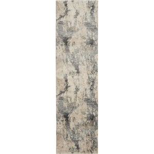 Fusion Cream Grey 2 ft. x 8 ft. Abstract Contemporary Kitchen Runner Area Rug