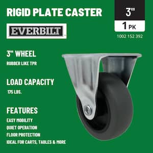 3 in. Gray Rubber Like TPR and Steel Rigid Plate Caster with 175 lb. Load Rating