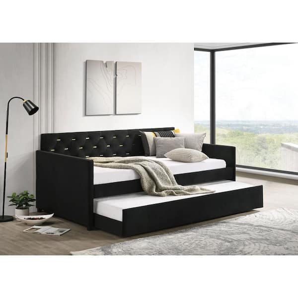 Coaster Kendall Black Upholstered Tufted Twin Daybed with Trundle ...