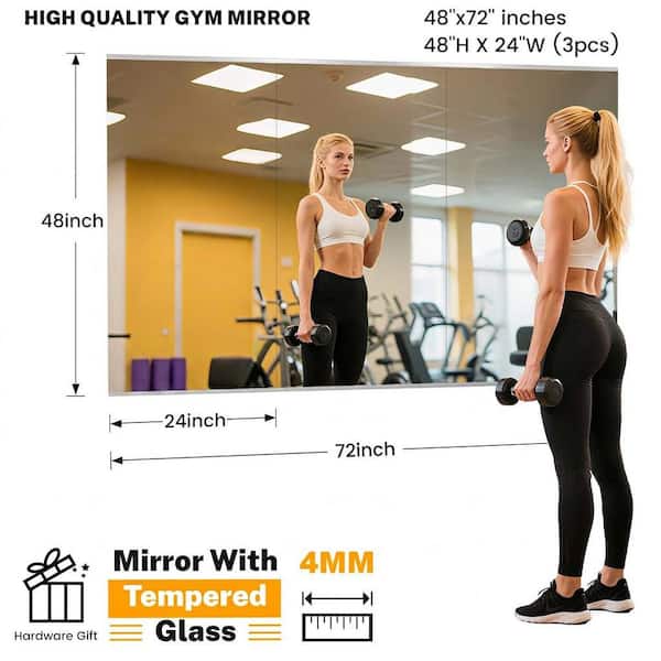 3-Pieces 24 in. W x 48 in. H Modern Rectangle Frameless Wall-Mounted Dance Mirror Garage Gym Mirror