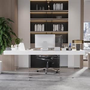 78.7 in. L Rectangle White Wood Executive Desk Meeting Table With Clear Tempered Glass Legs Office Use