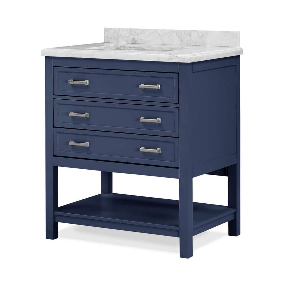Freya 31" Blue Bathroom Vanity with White Marble Top
