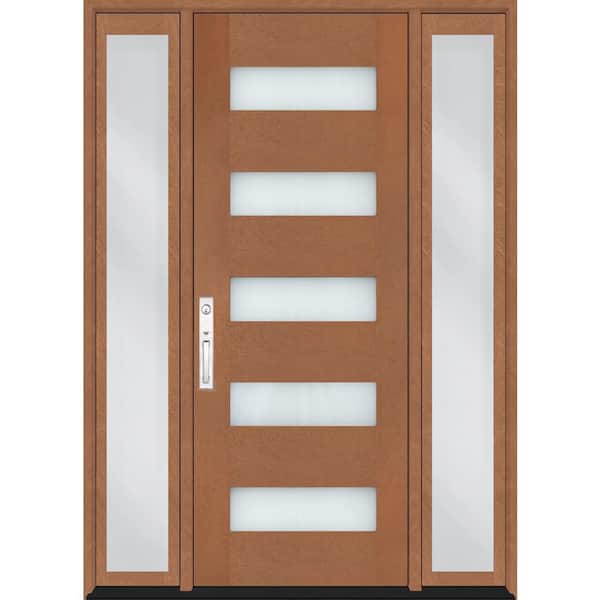 Regency 72 in. x 80 in. 5L Modern Frosted Glass RHIS AutmWh Fiberglass Prehung Front Door w/Dbl 16in.SL& 8011NKL Lockset