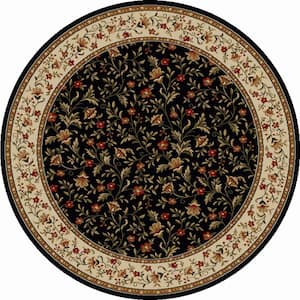 Como Black 5 ft. Round Traditional Floral Area Rug