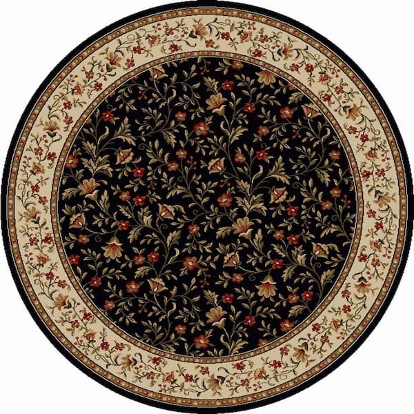 Unbranded Como Black 5 ft. Round Traditional Floral Area Rug