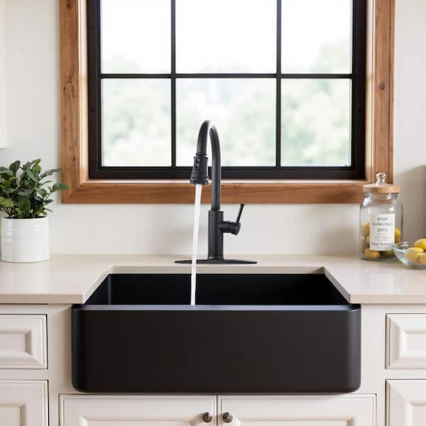 Single Handle Pull Down Sprayer Kitchen Faucet with Pull Out Spray Wand in Matt Black