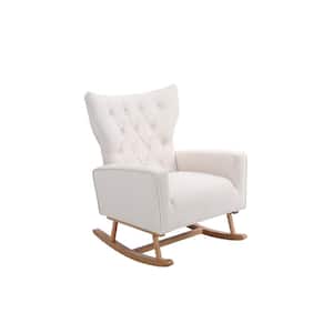 TD Garden Ergonomic Solid Wood Outdoor Rocking Chair with White Cushion