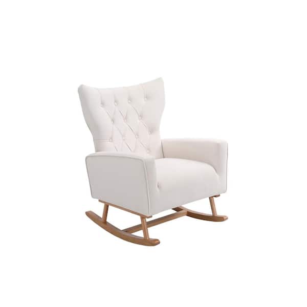 TIRAMISUBEST TD Garden Ergonomic Solid Wood Outdoor Rocking Chair with White Cushion