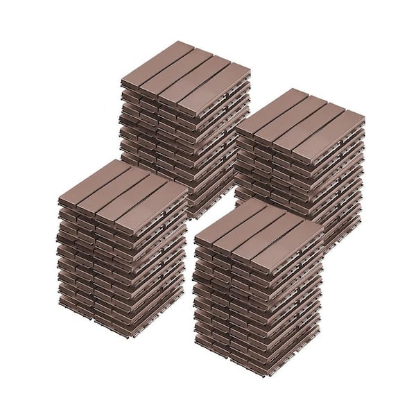 Afoxsos 1 ft. x 1 ft. Plastic PVC Interlocking Deck Tiles All Weather for Indoor and Outdoor Flooring in Coffee-(60-Pack)