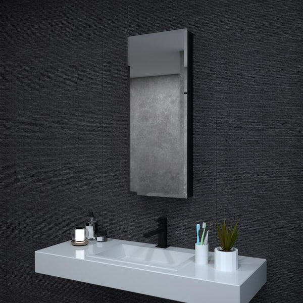 niveal 15 in. W x 36 in. H Rectangular Matte Black Aluminum Recessed/Surface Mount Medicine Cabinet with Mirror