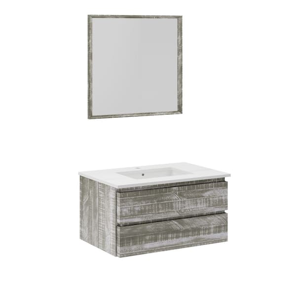 Fresca Formosa 36 in. Single Sink Wall Mount Sage Gray Bath Vanity with White Quartz Top, Undermount Ceramic Sink and Mirror