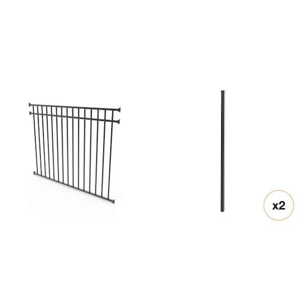 4.5 ft. x 6 ft. Textured Black Aluminum Fence Panel and Post Bundle