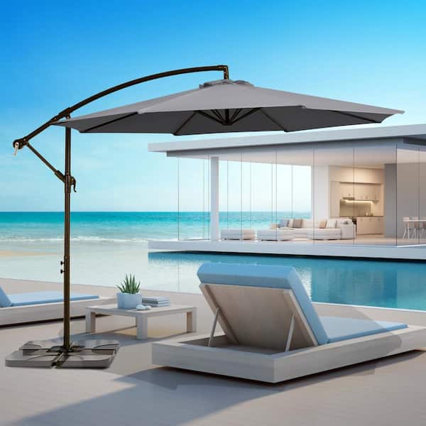 JEAREY Curvy 10 ft. Steel Large Cantilever Patio Umbrella with Cross Base in Gray