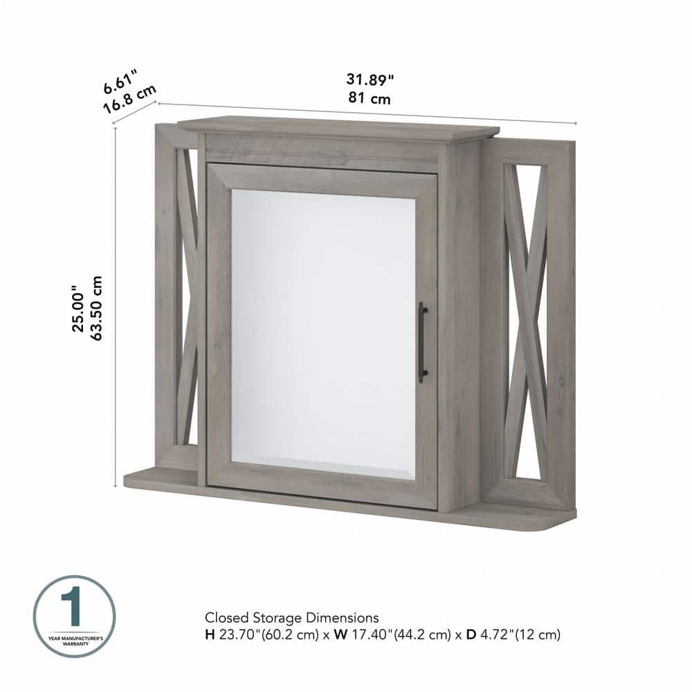 Driftwood Gray Laminated Wood Bathroom Medicine Cabinet with Mirror