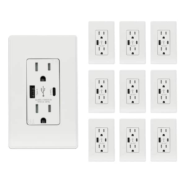 10 Pack Electrical Wall Outlet with USB Charger 15A Receptacle White 