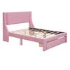 Qualler Pink Wood Frame Full Size Platform Bed with Velvet Upholstered and a Big Drawer FSUPLK241H