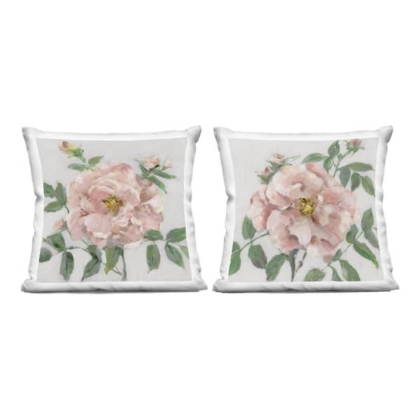 Soft & Subtle Peonies Green Abstract Polyester 18 in. x 18 in. Throw Pillow Set of 2