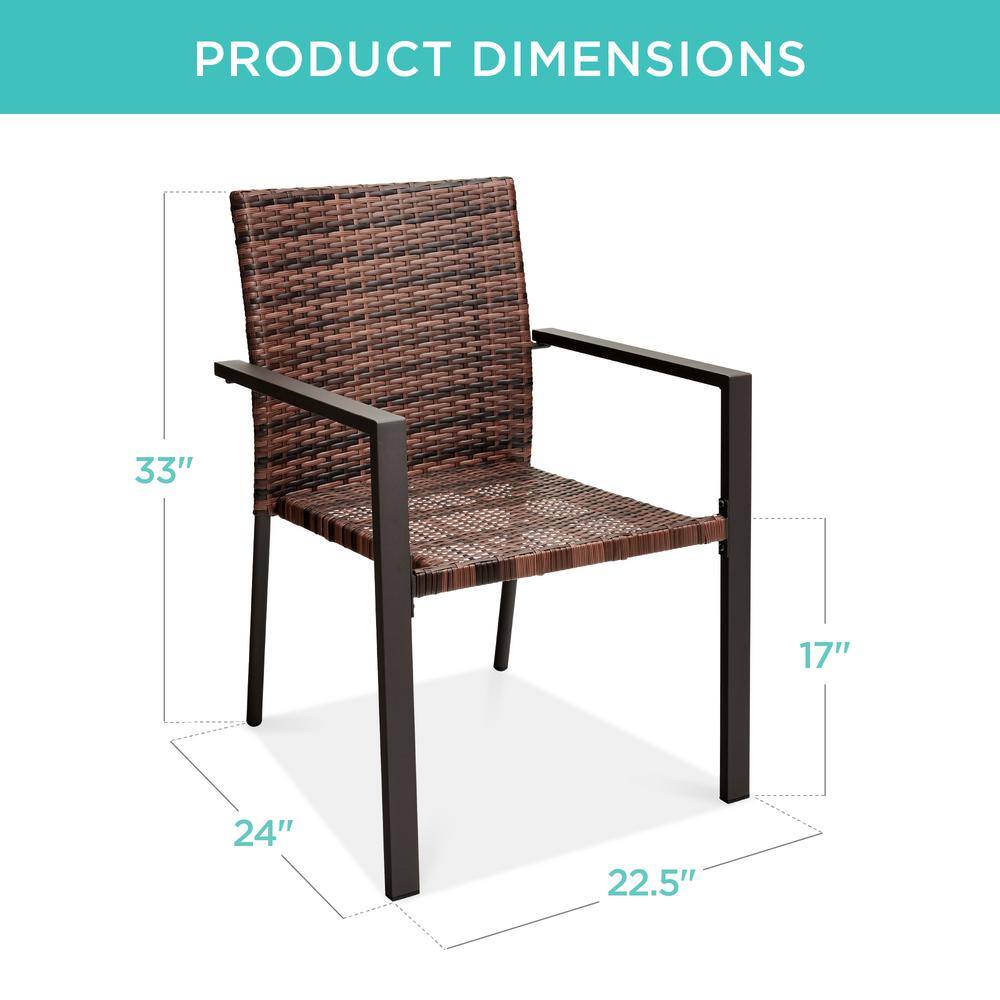 Set of 2 Light Brown Wicker and Steel Stackable Outdoor Dining Chairs