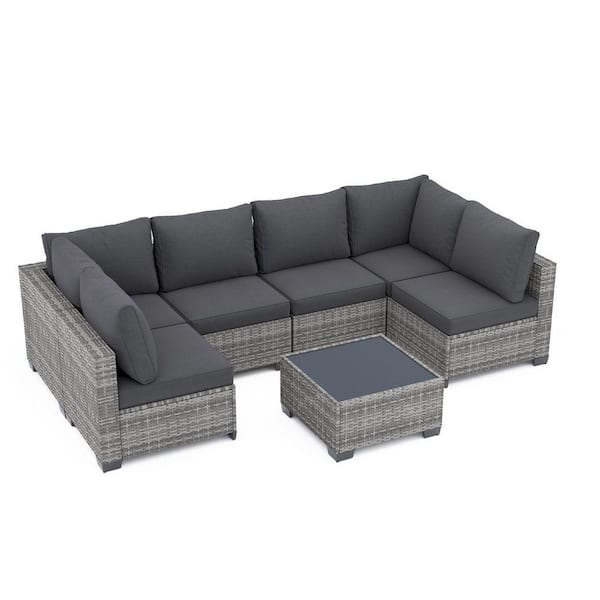 MIRAFIT Gray 7-Piece Wicker Patio Outdoor Sectional Furniture Set