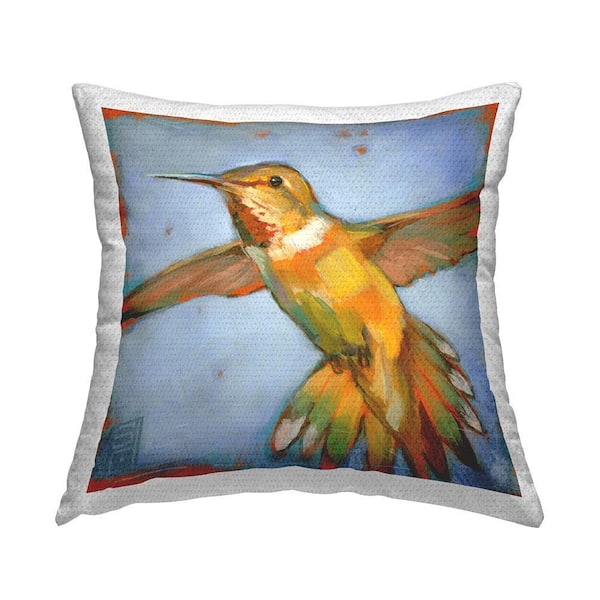Modern Hummingbird Wildlife Multi-Color Square Outdoor Throw Pillow