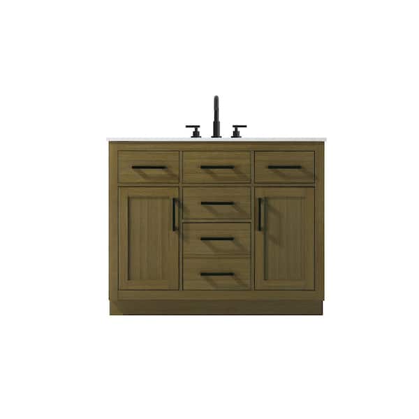 42 in. Single Sink Chestnut Brown Bath Vanity with White Engineered Marble Top