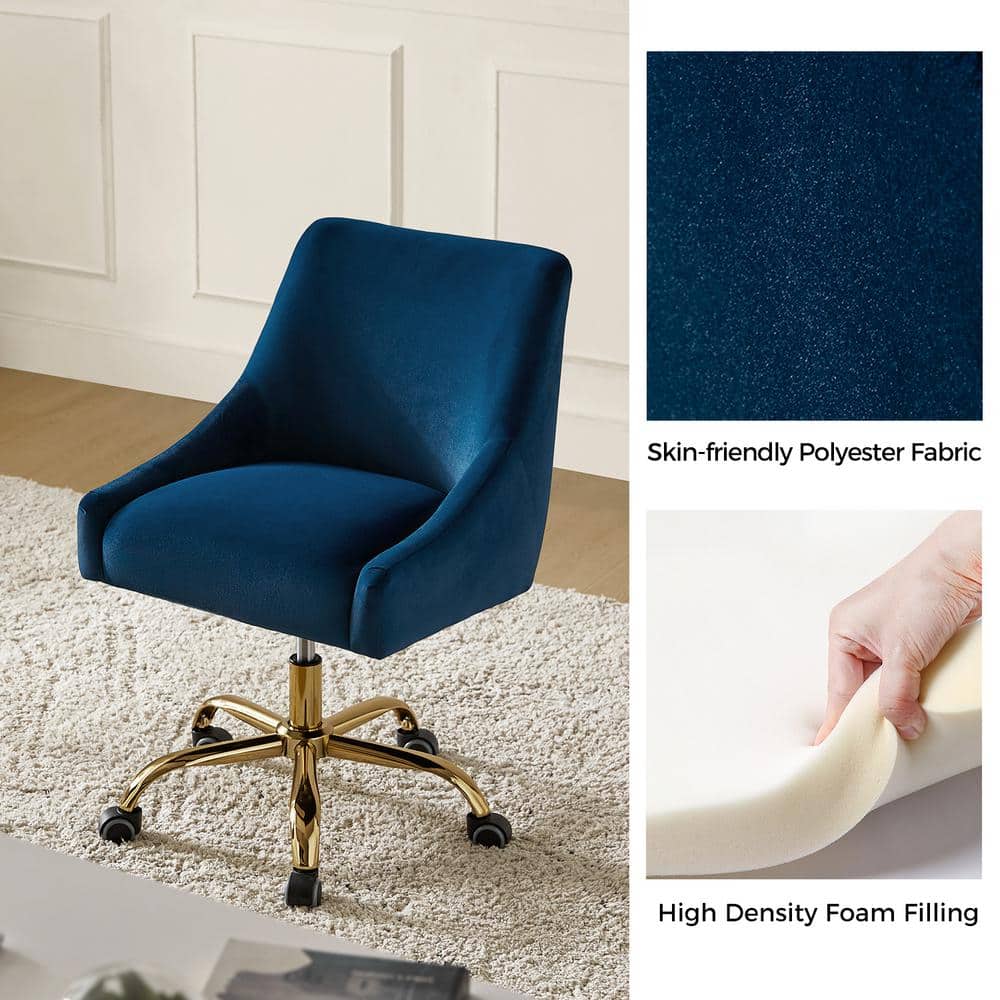 Navy Velvet Swivel Task Chair with Adjustable Height and Metal Base