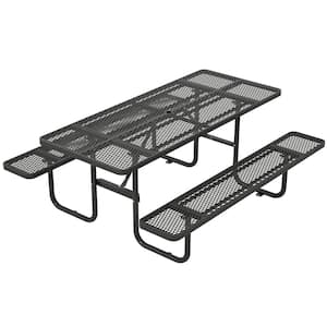 72.2 in. Black Rectangle Outdoor Metal Picnic Table Seats 4-People with Umbrella Hole