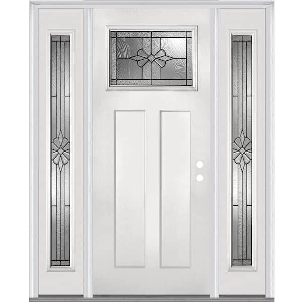 MMI Door 60 in. x 80 in. Dahlia Left Hand Inswing Craftsman 1-Lite Decorative Primed Fiberglass Prehung Front Door with Sidelites