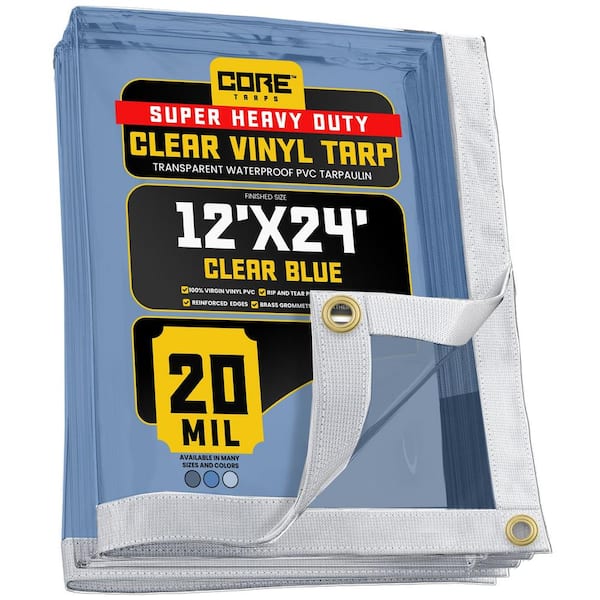 12 ft. x ft. 24 Clear Blue Extreme Heavy Duty 20 Mil Vinyl Plastic Tarp, Waterproof, UV Protection, With Metal Grommets