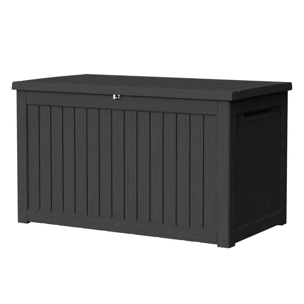 230 Gal. Black Large Resin Deck Box Outdoor Storage Boxes with Lockable Lid