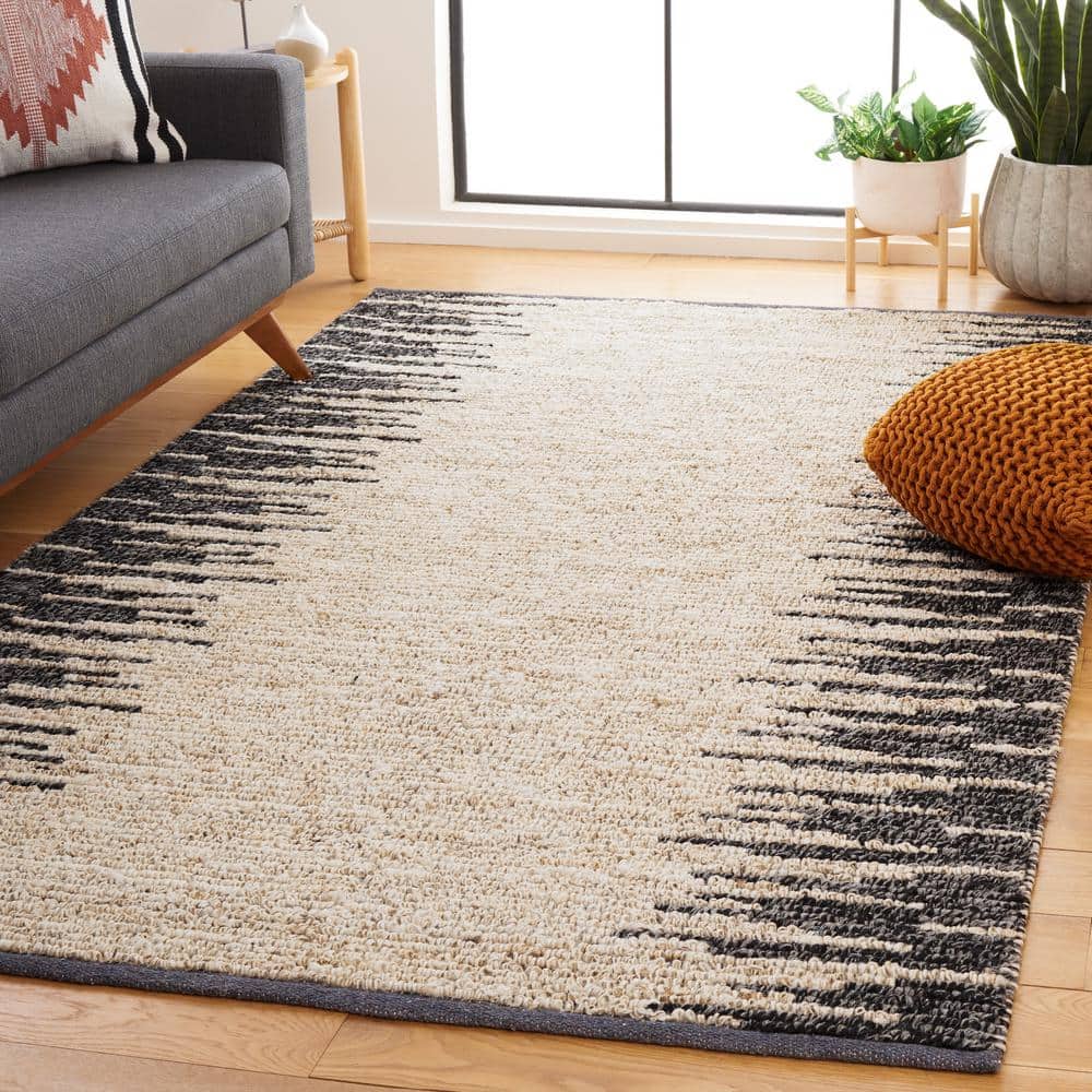 Bleach and Black Handmade Jute Wool Square Area Rug 6'x6'