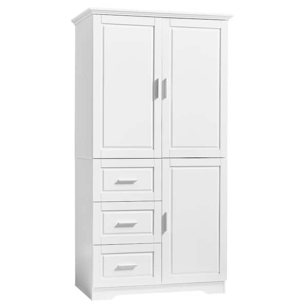32.6 in. x 18.1 in. x 62.2 in. Tall and Wide Storage Utility/Linen Cabinet with Doors for Bath/Office, 3 Drawers, White